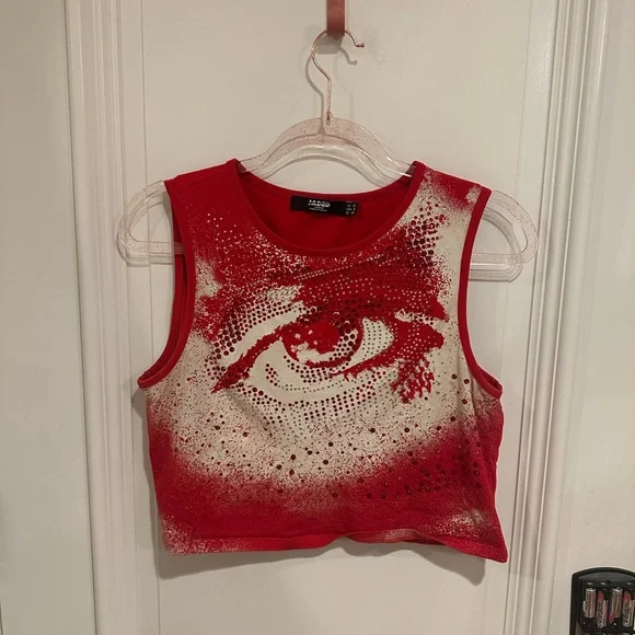 Jaded London | Tops | Jaded London Red Rhinestone Eye Top